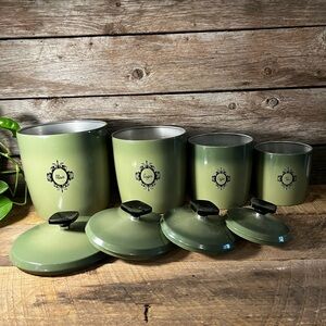 Vintage WEST BEND 8 Pce Kitchen Canister Set Avocado Green - Aluminum, Nesting